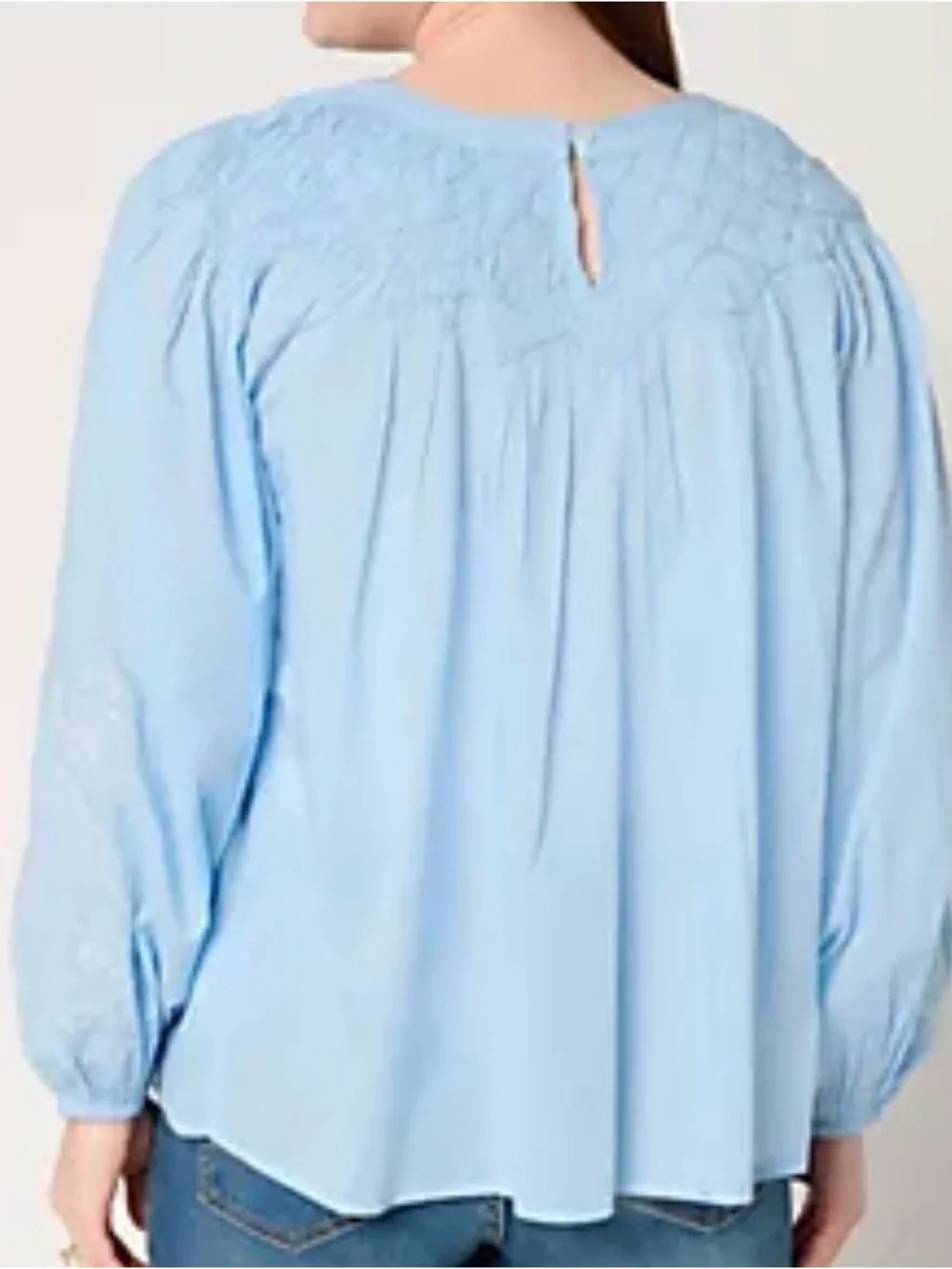 LOGO Lavish by Lori Goldstein 100% Cotton Balloon Sleeve Smocked Blouse